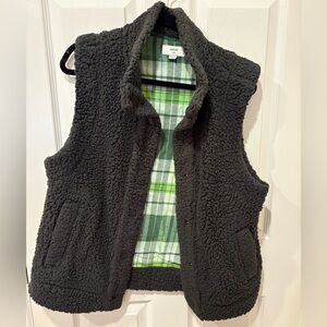 AERIE Cloud Sherpa Vest Flannel Lined Dark Grey Size Womens Medium Super Soft!
